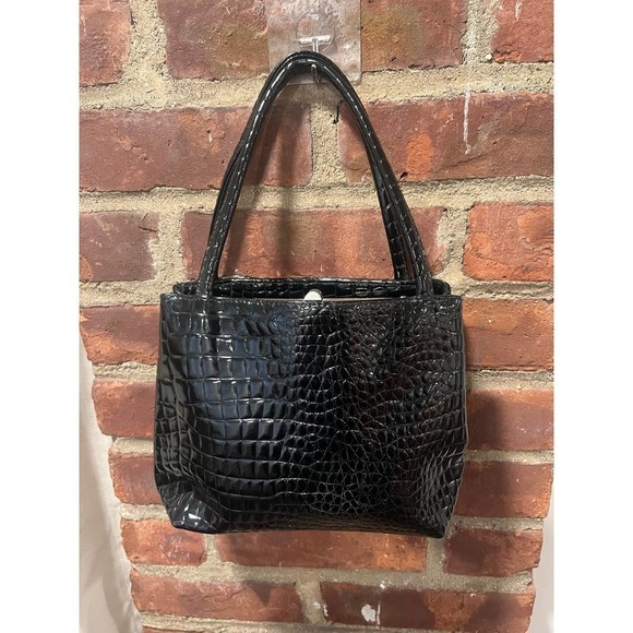 Vintage IFO New York Croc Embossed Patent Leather Bag Black Formal - Picture 4 of 7